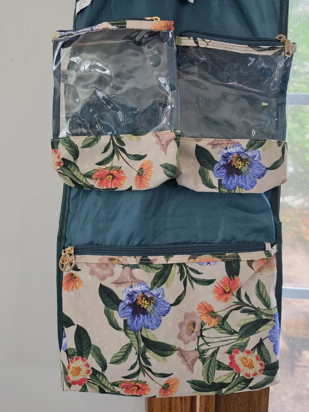 Sonia Kashuk Teal Floral Hanging Organizer